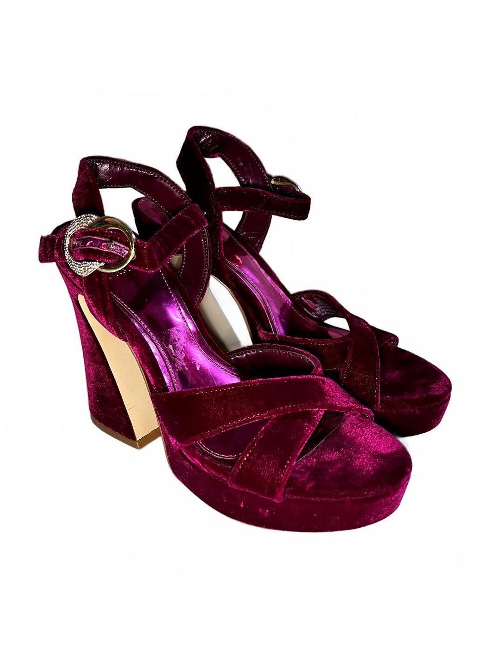 Vince Camuto Burgundy Velvet Geometric Block Heel Platform Heels Size 9 - Picture 2 of 8